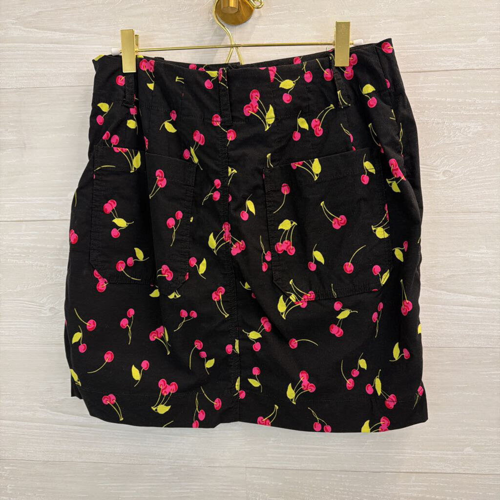 Maeve Black/ Pink Cherry Print Mini Skirt Medium