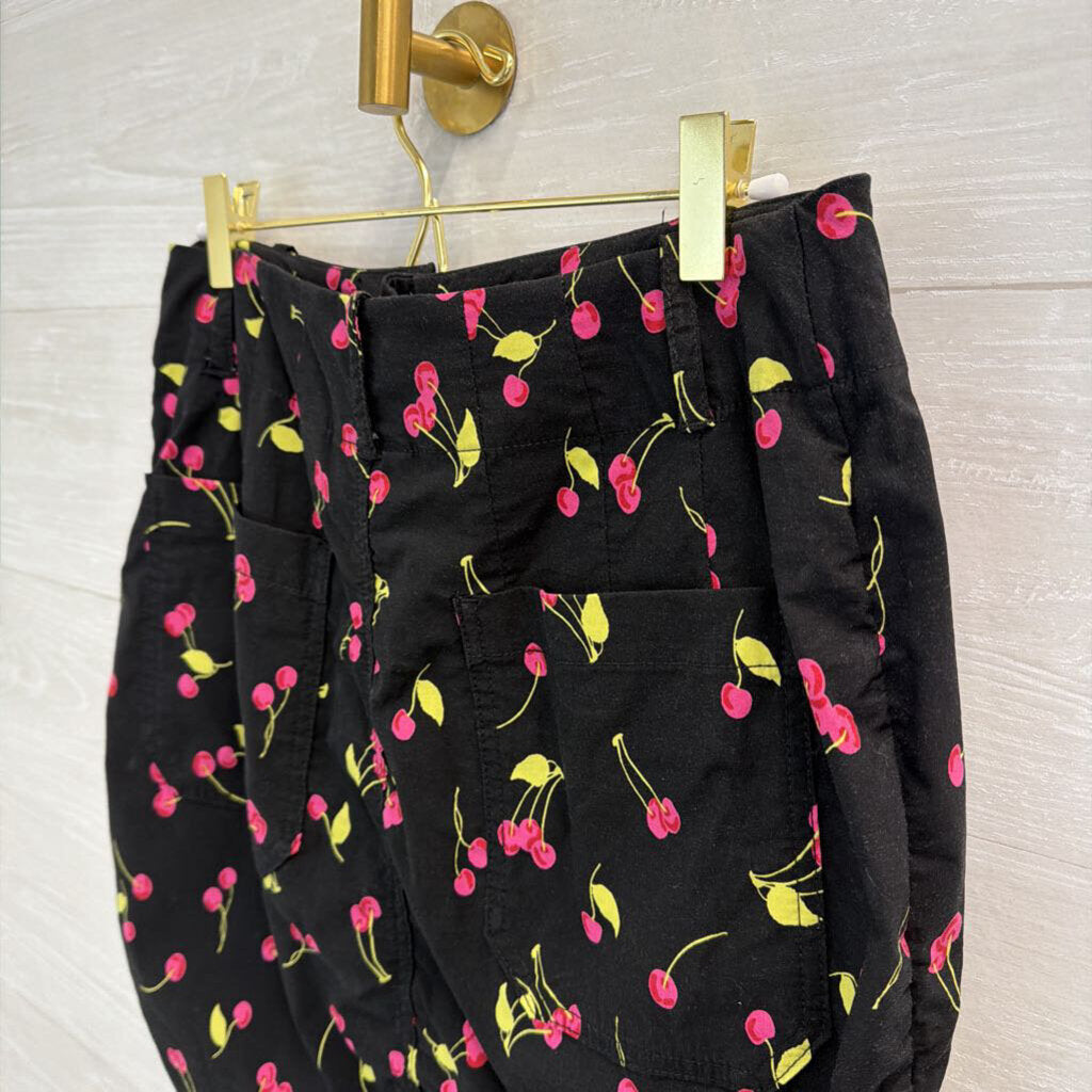 Maeve Black/ Pink Cherry Print Mini Skirt Medium
