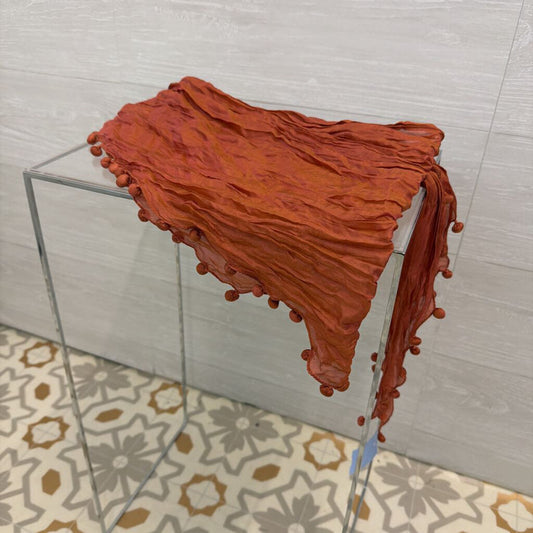 Orange Silky Pom Pom Edge Scarf