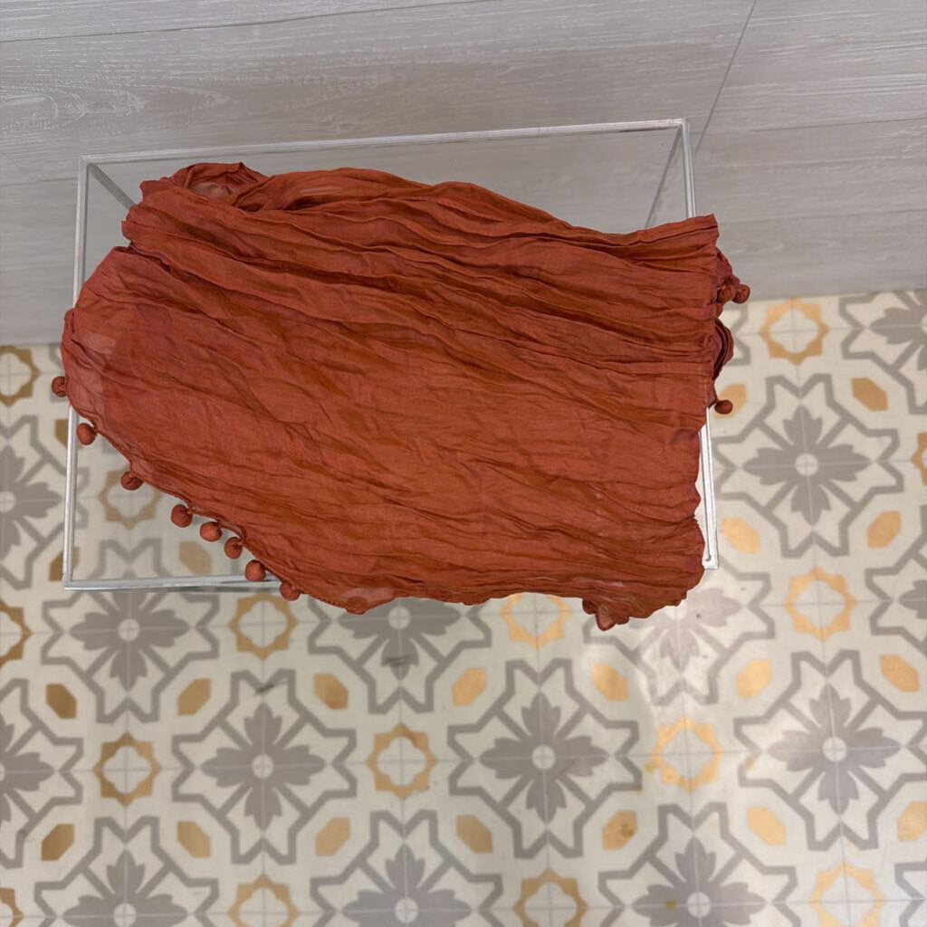 Orange Silky Pom Pom Edge Scarf