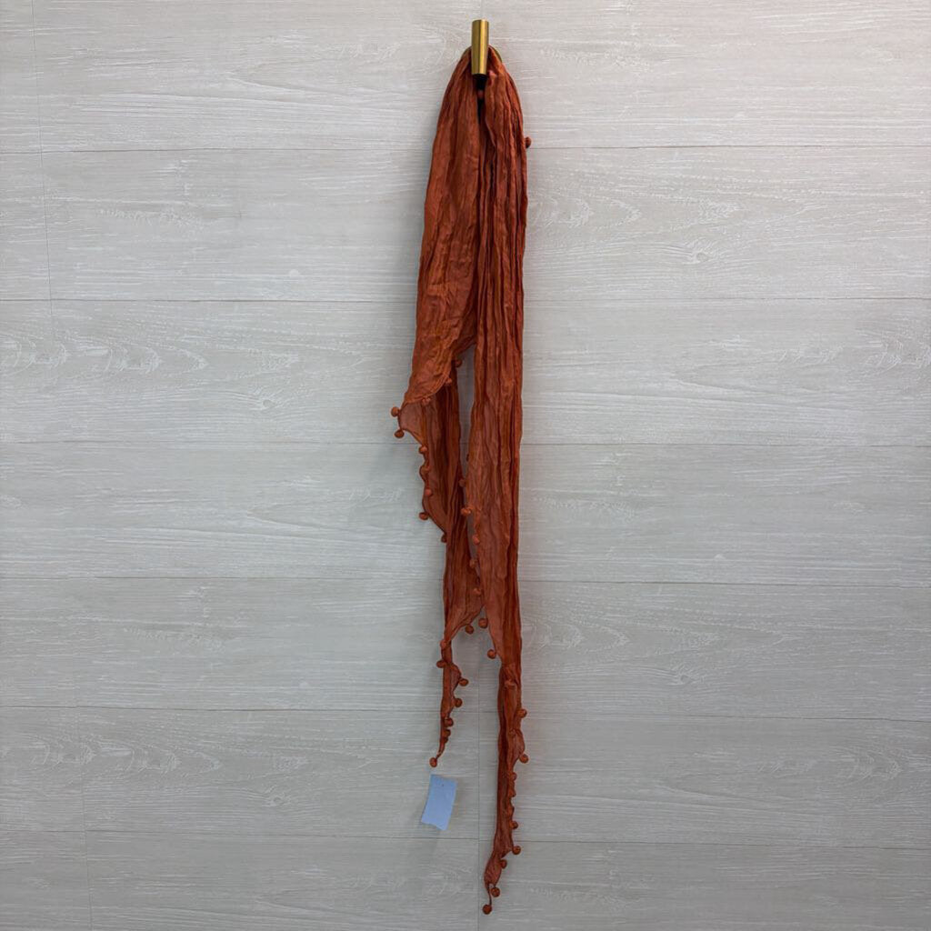Orange Silky Pom Pom Edge Scarf