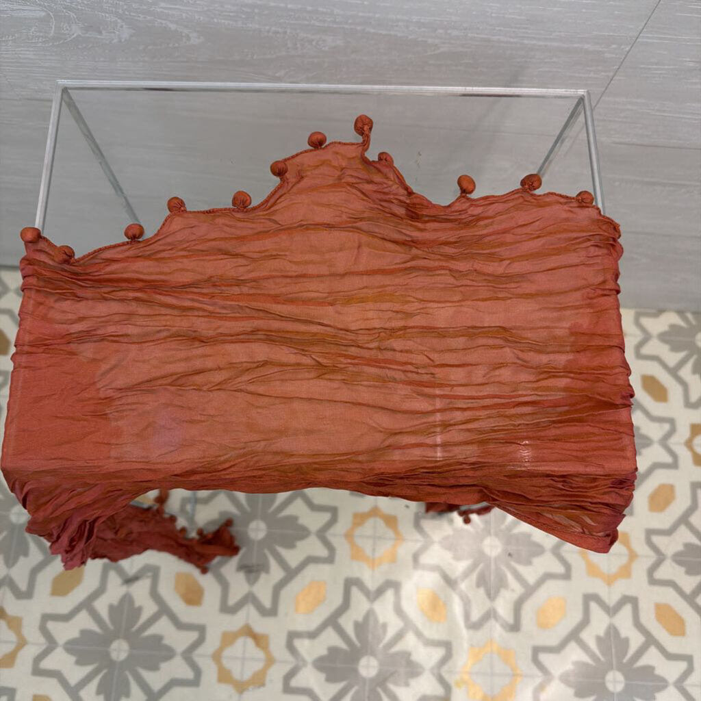 Orange Silky Pom Pom Edge Scarf