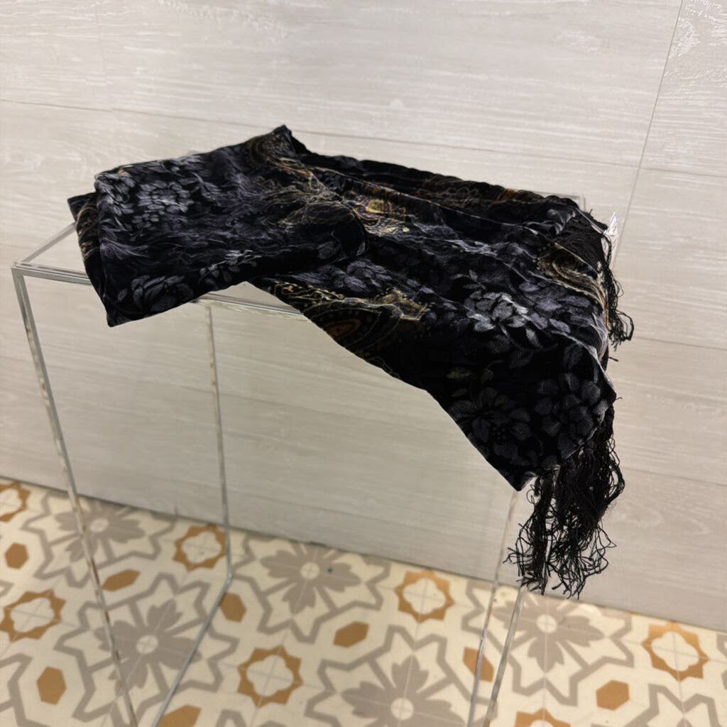 Black Velvet Print Scarf