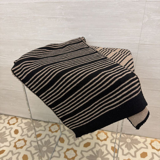 Black/ Beige Striped Knit Scarf