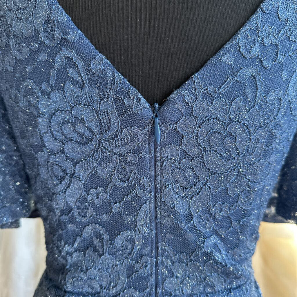 Jessica Howard Blue Lace Shimmer Short Sleeve Long Formal Dress 6