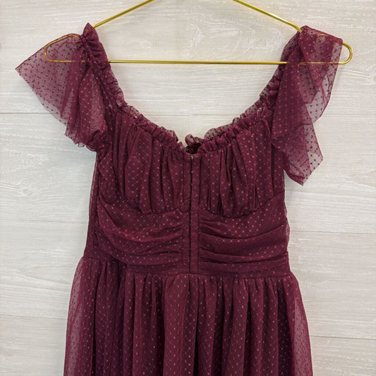 Lulus Purple Polka Dot Tulle Flutter Short Sleeve Midi Dress Medium