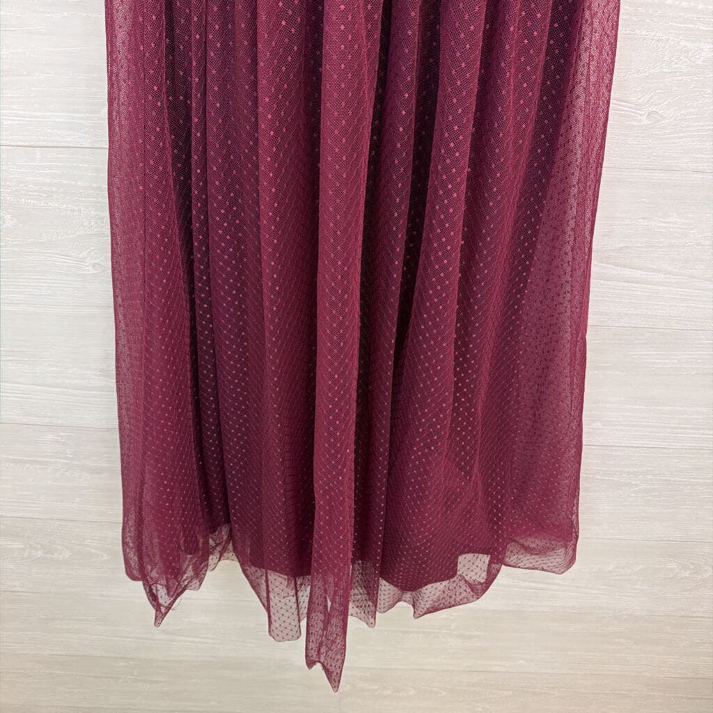 Lulus Purple Polka Dot Tulle Flutter Short Sleeve Midi Dress Medium