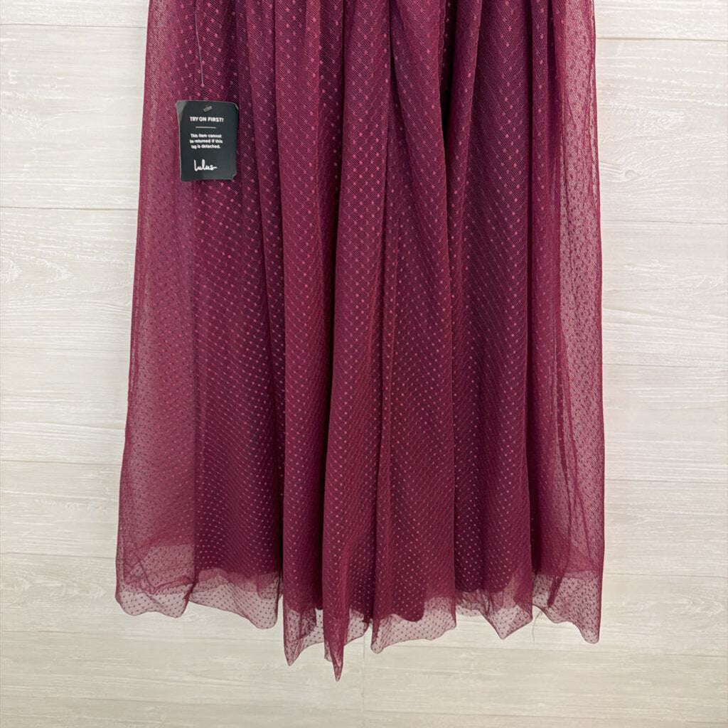 Lulus Purple Polka Dot Tulle Flutter Short Sleeve Midi Dress Medium