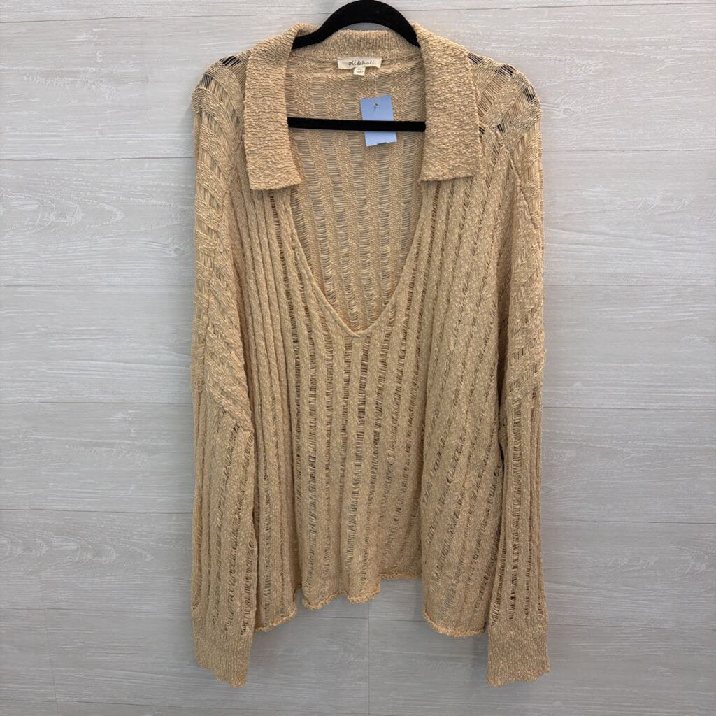 Oli and Hali Beige Knit Long Sleeve V Neck Top Extra Large