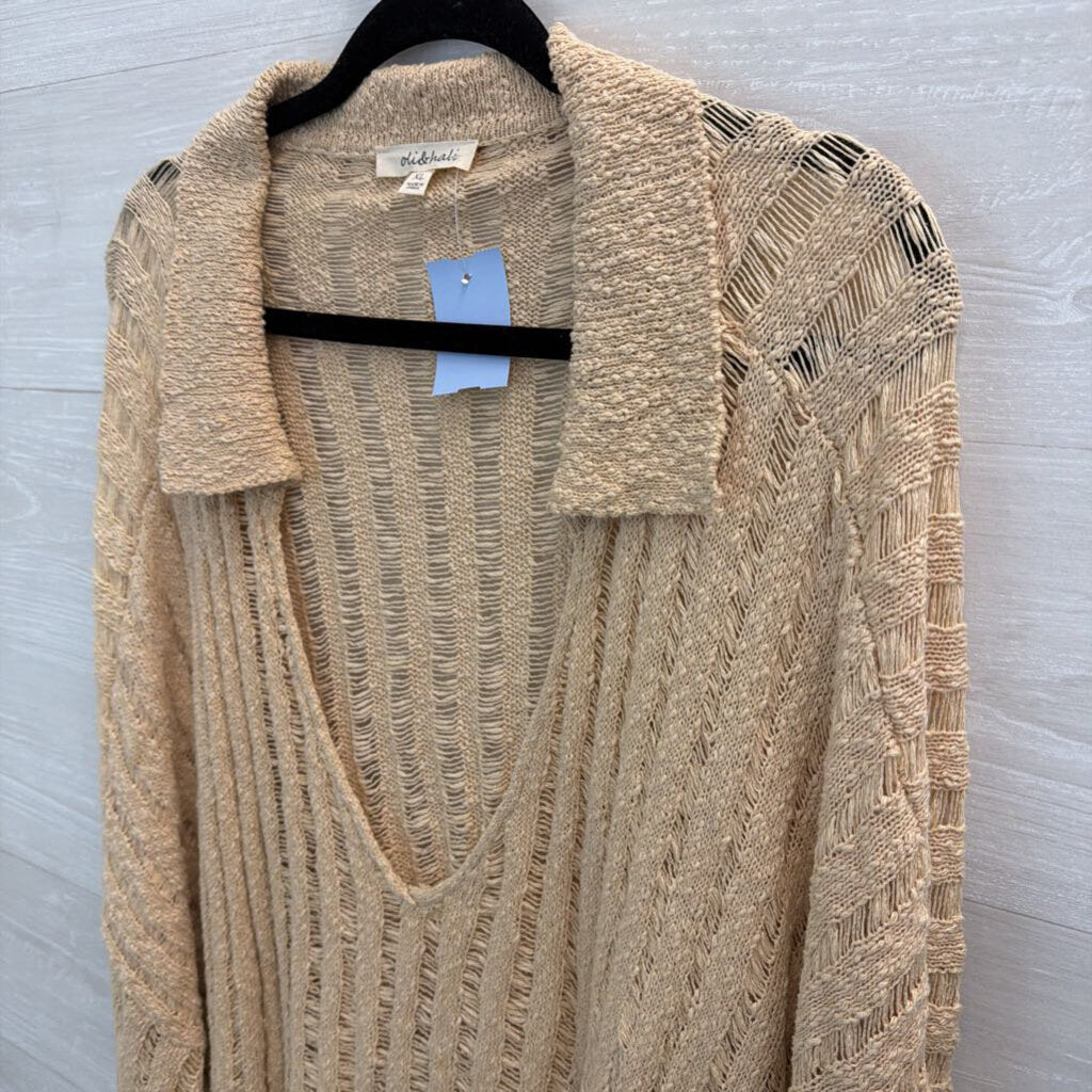 Oli and Hali Beige Knit Long Sleeve V Neck Top Extra Large