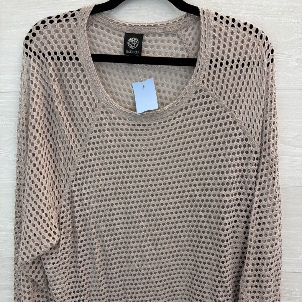 Bobeau Beige Open Knit Long Sleeve Top 3X