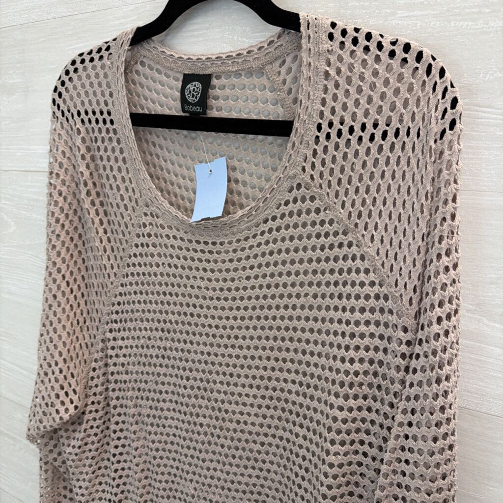 Bobeau Beige Open Knit Long Sleeve Top 3X