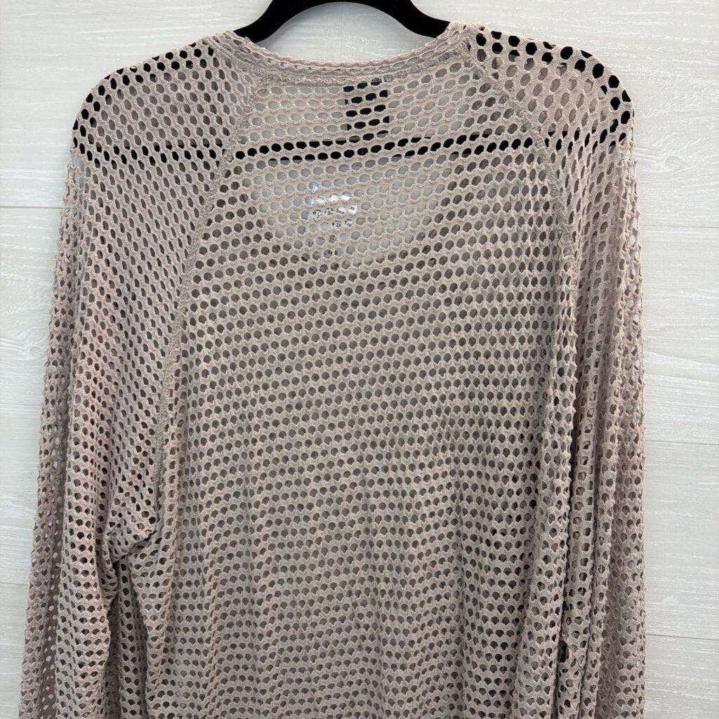 Bobeau Beige Open Knit Long Sleeve Top 3X