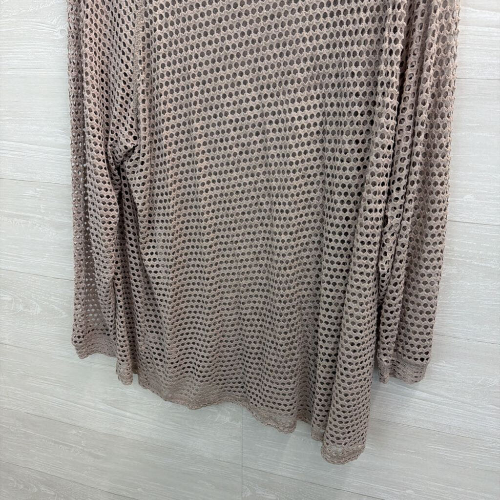 Bobeau Beige Open Knit Long Sleeve Top 3X