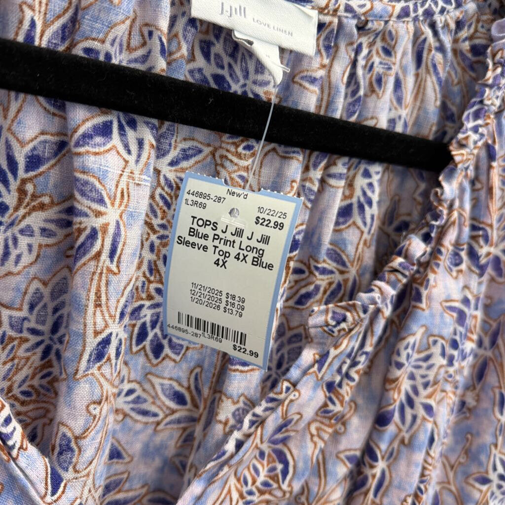 J Jill Blue Print Long Sleeve Top 4X
