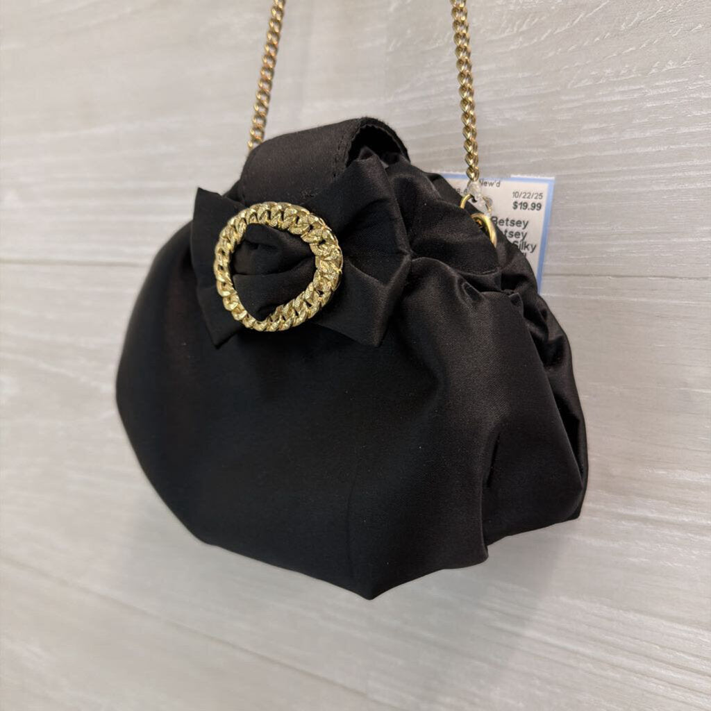 Betsey Johnson Black Silky Bow Front Small Purse
