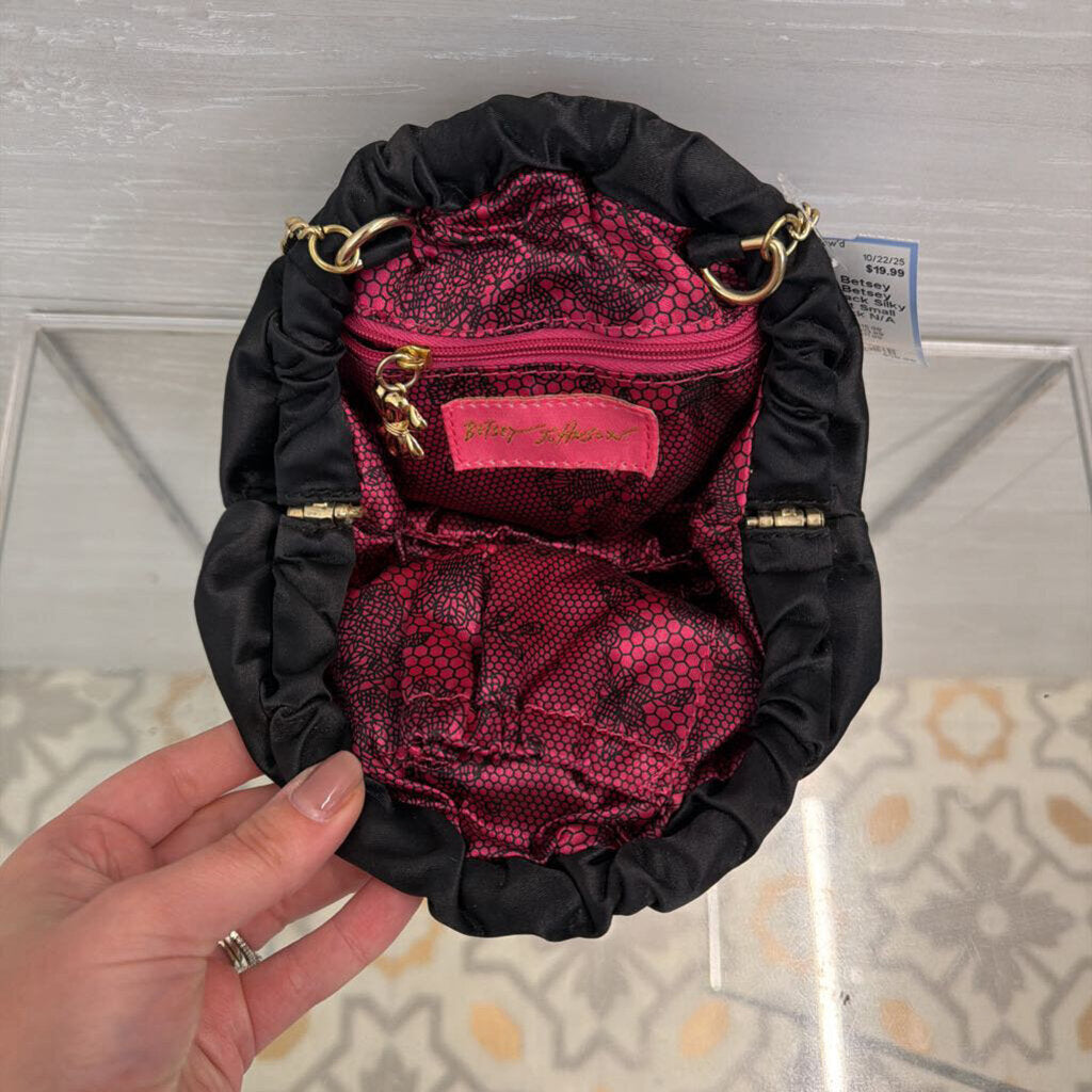 Betsey Johnson Black Silky Bow Front Small Purse