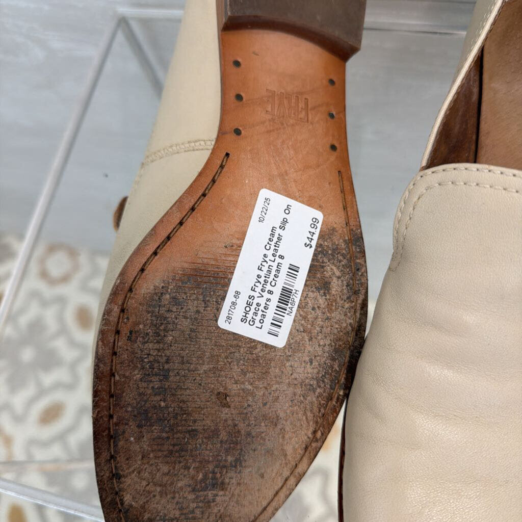 Frye Cream Grace Venetian Leather Slip On Loafers 8