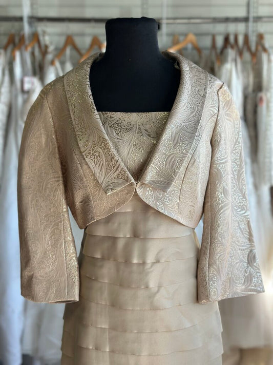 Lady's Image Gold Print Layered Short Formal Dress With Jacket 6