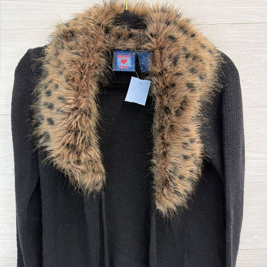 Next Era Black Knit Sweater With Faux Fur Collar Small