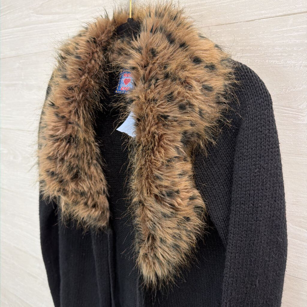 Next Era Black Knit Sweater With Faux Fur Collar Small