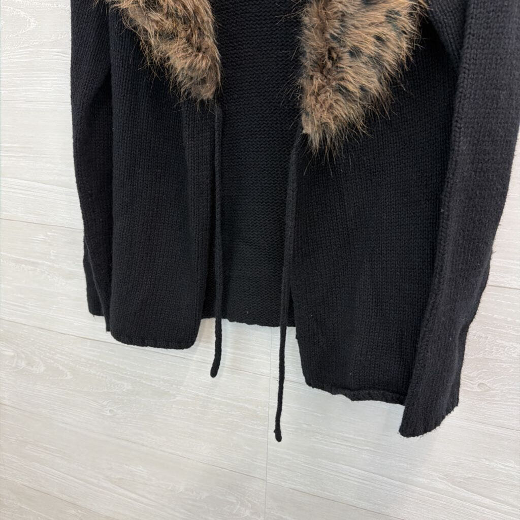 Next Era Black Knit Sweater With Faux Fur Collar Small