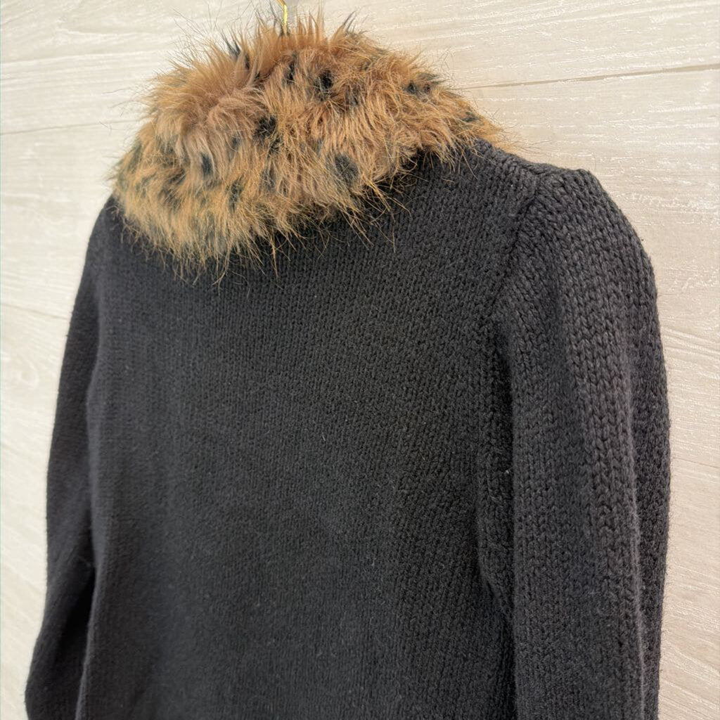Next Era Black Knit Sweater With Faux Fur Collar Small