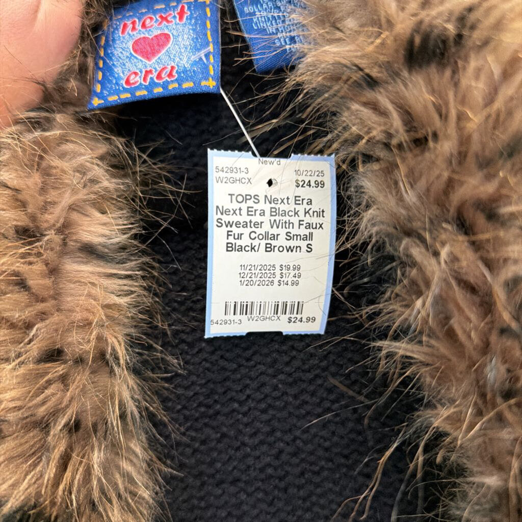 Next Era Black Knit Sweater With Faux Fur Collar Small