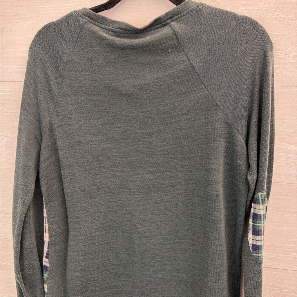 Skies are Blue Green/ White Plaid Long Sleeve Top Medium