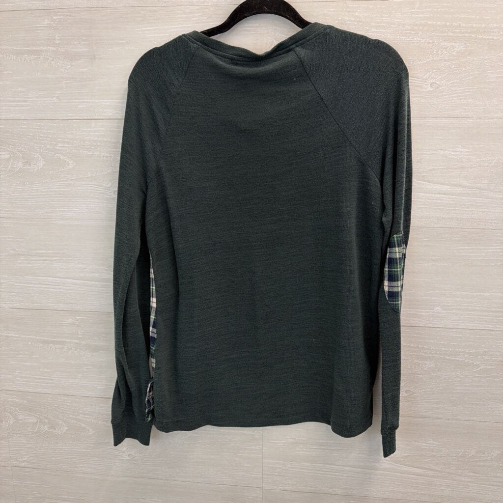 Skies are Blue Green/ White Plaid Long Sleeve Top Medium