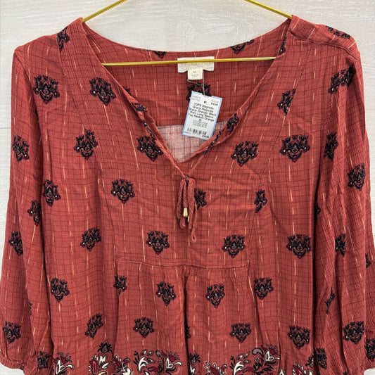 Magnolia Grace Orange/ Black Print Long Sleeve Top Medium