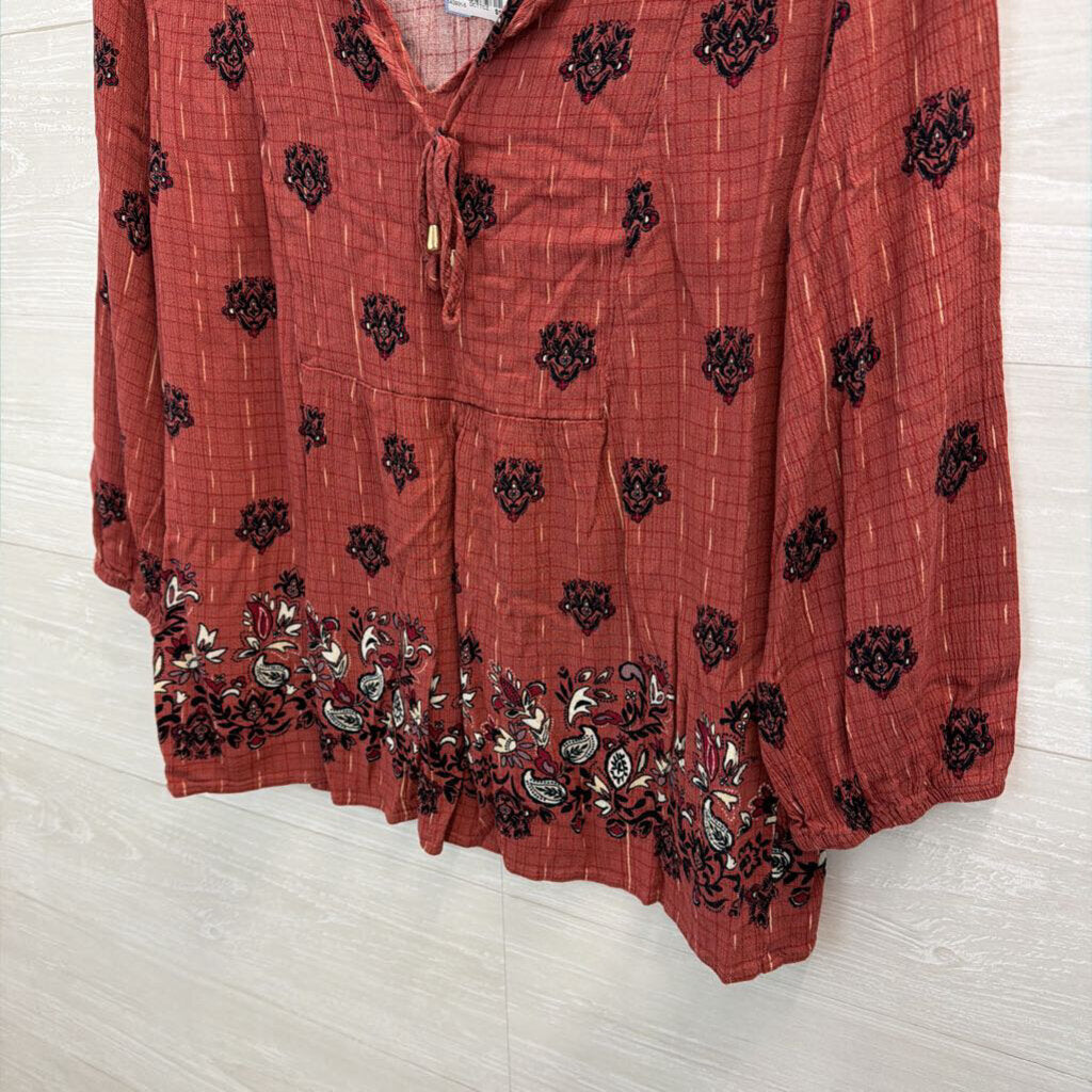 Magnolia Grace Orange/ Black Print Long Sleeve Top Medium