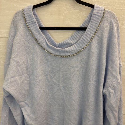 Express Blue Soft Knit Rhinestone Trim Bow Back Sweater Top Extra Large