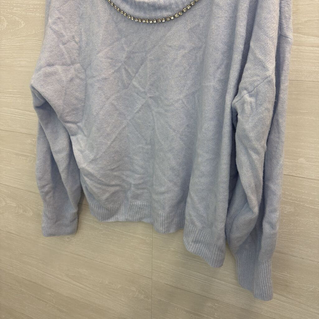 Express Blue Soft Knit Rhinestone Trim Bow Back Sweater Top Extra Large