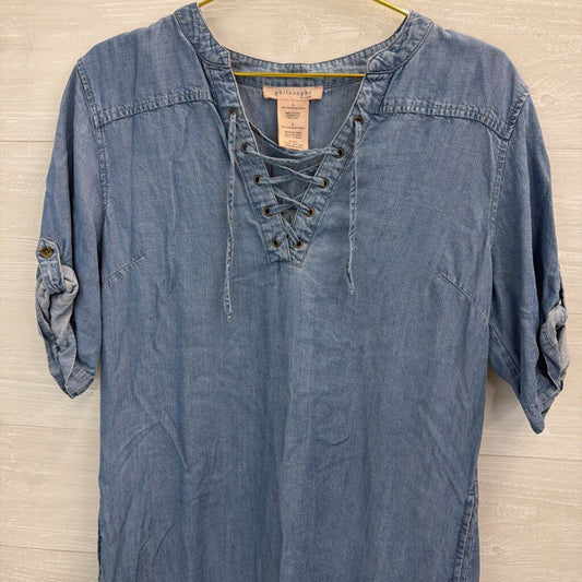 Philosophy Blue Chambray Lace Up Neck Dress Large