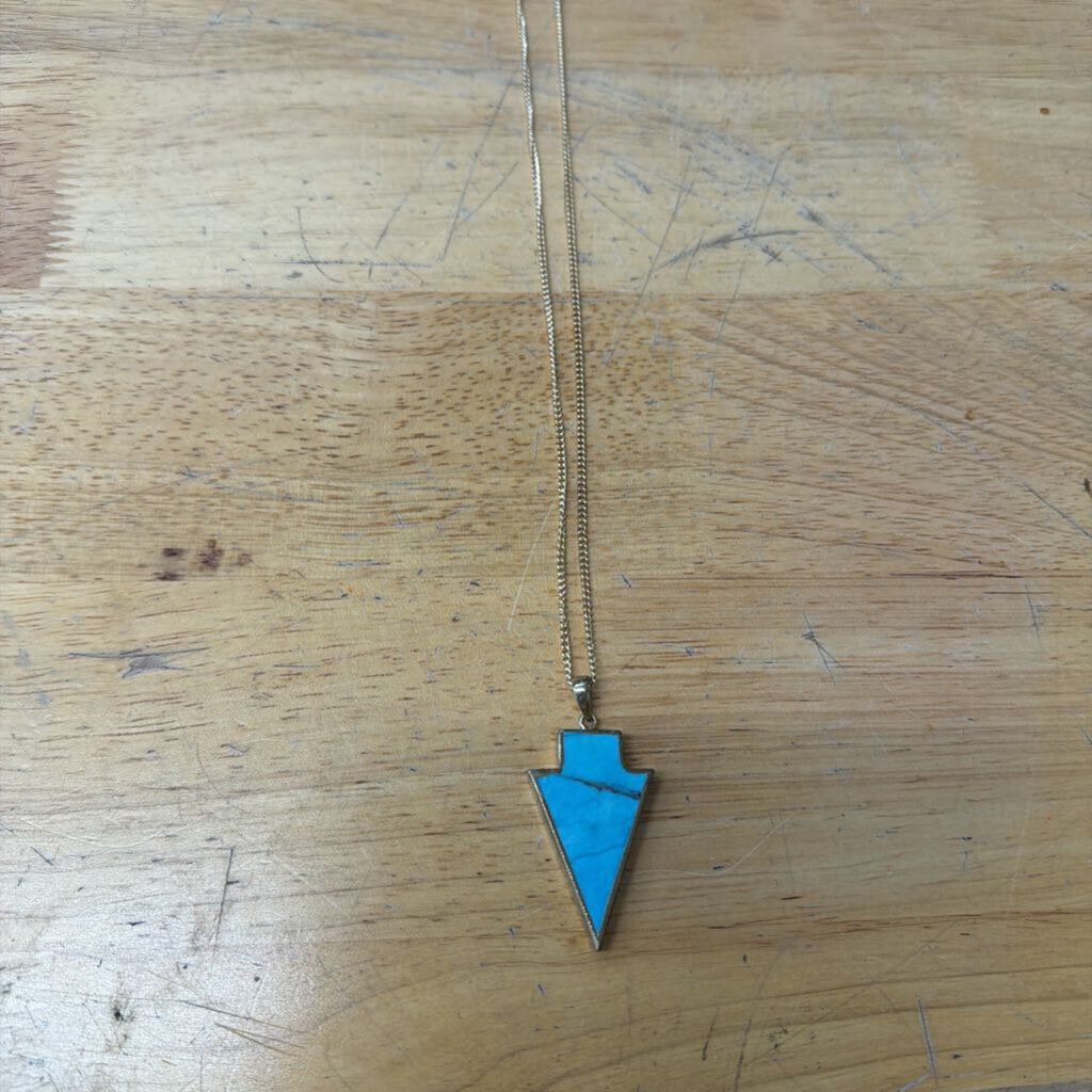 Gold/ Turquoise Arrow Pendant Long Necklace