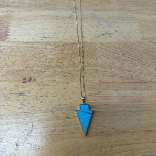 Gold/ Turquoise Arrow Pendant Long Necklace