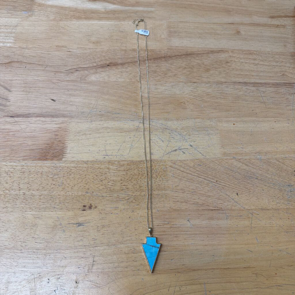 Gold/ Turquoise Arrow Pendant Long Necklace