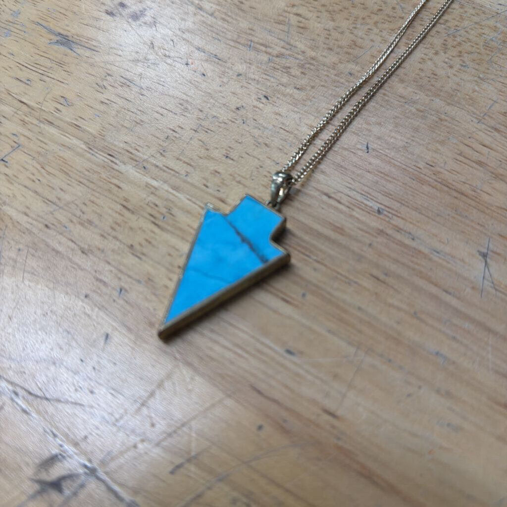 Gold/ Turquoise Arrow Pendant Long Necklace