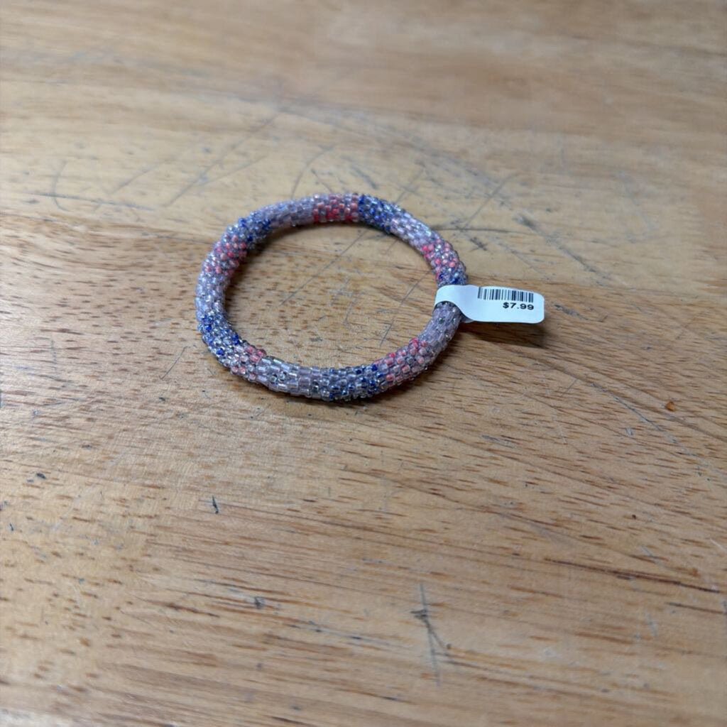Purple/ Pink Beaded Roll Stretchy Bracelet