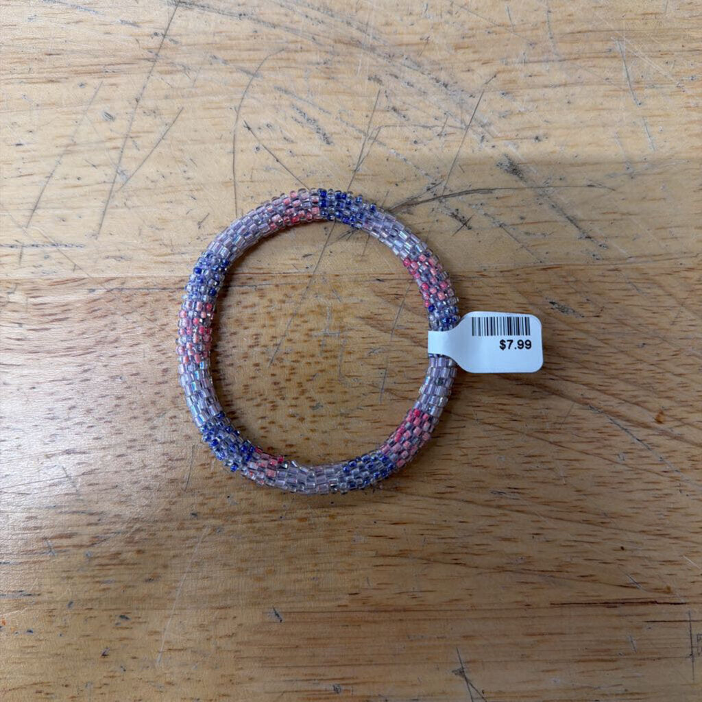 Purple/ Pink Beaded Roll Stretchy Bracelet