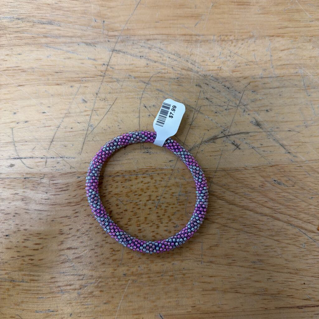 Pink Beaded Roll Stretchy Bracelet