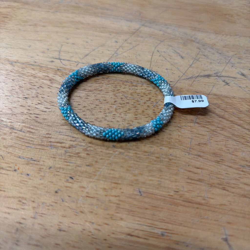 Blue Beaded Roll Stretchy Bracelet