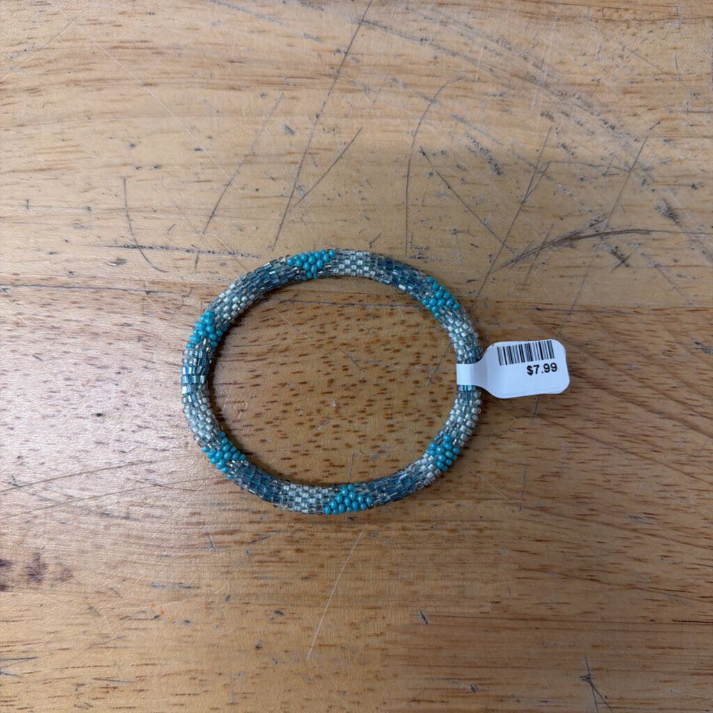 Blue Beaded Roll Stretchy Bracelet