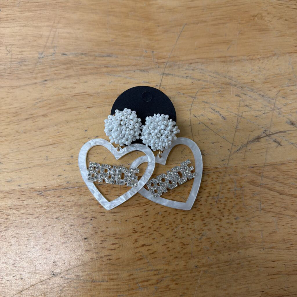 White Beaded Bride Drop Earrings