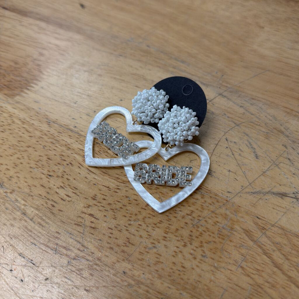 White Beaded Bride Drop Earrings