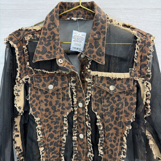 Adore Leopard Print Denim/ Black Sheer Jacket Large
