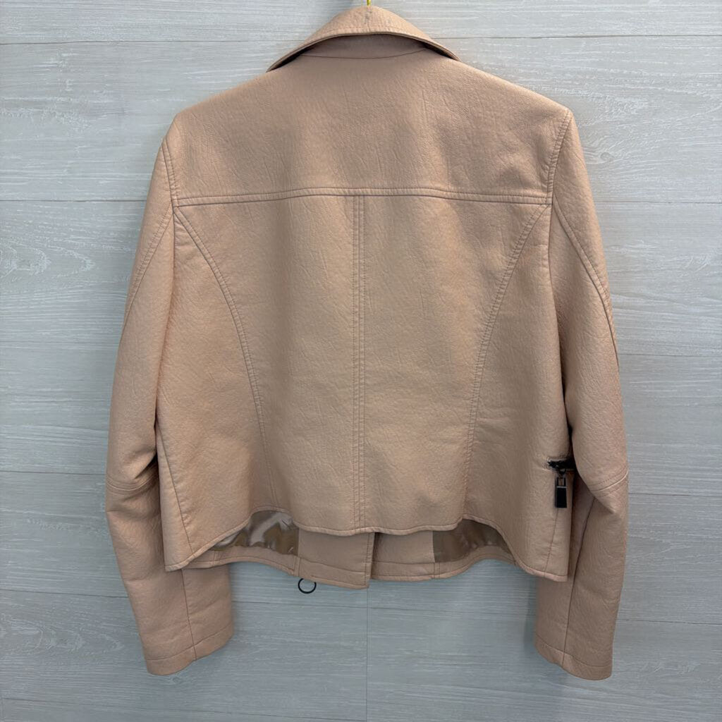 Vince Camuto Blush Pebbled Leather Moto Jacket Extra Large