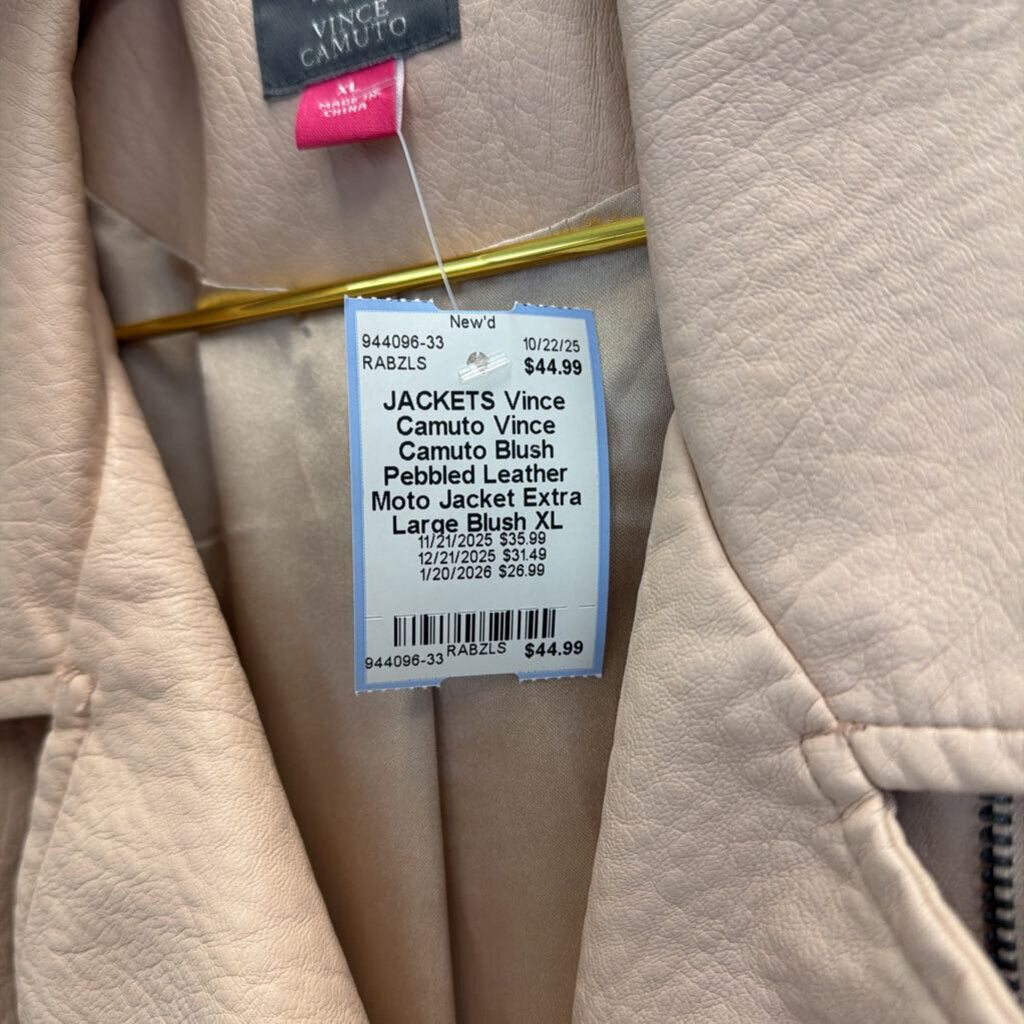 Vince Camuto Blush Pebbled Leather Moto Jacket Extra Large