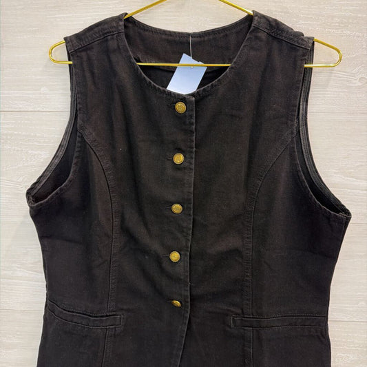 Black Denim Button Front Sleeve Top XXL